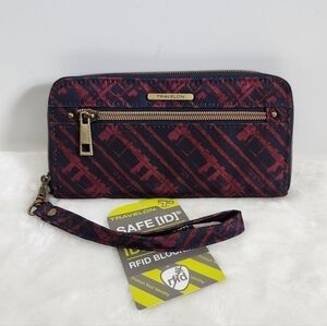 Travelon Navy Blue Burgandy Maroon Red RFID Wristlet Wallet NWT